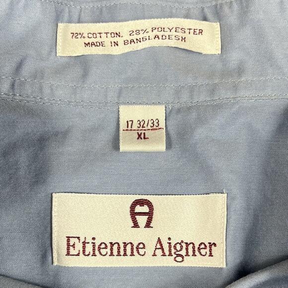 Etienne Aigner Mens Size 17 33/32 XL Button Up Shirt Iridescent Blue Long Sleeve - Picture 8 of 10